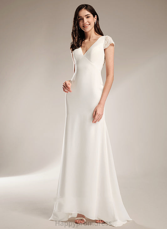 Wedding Dresses With V-neck Dress Sheath/Column Lace Wedding Emilia Sweep Train