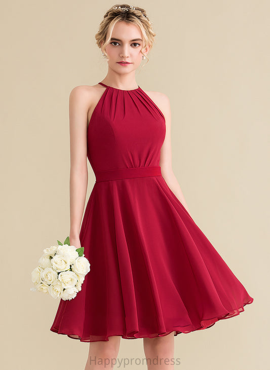 Knee-Length Silhouette Neckline Bow(s) Embellishment A-Line Fabric Ruffle ScoopNeck Length Jacquelyn Natural Waist Bridesmaid Dresses