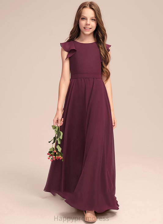 Gracie Ruffles With Neck Floor-Length Scoop A-Line Chiffon Cascading Junior Bridesmaid Dresses