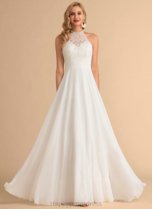 High Floor-Length Wedding Dresses Wedding Chiffon Neck Essence A-Line Dress