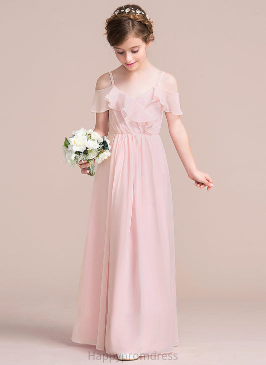 Junior Bridesmaid Dresses Martina V-neck Floor-Length With A-Line Chiffon Ruffles Cascading