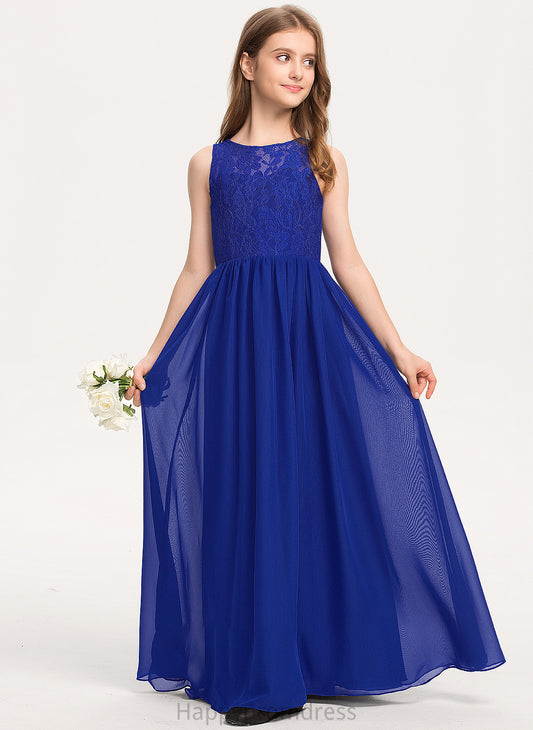 Chiffon Neck Lace Floor-Length A-Line Scoop Jasmin Junior Bridesmaid Dresses