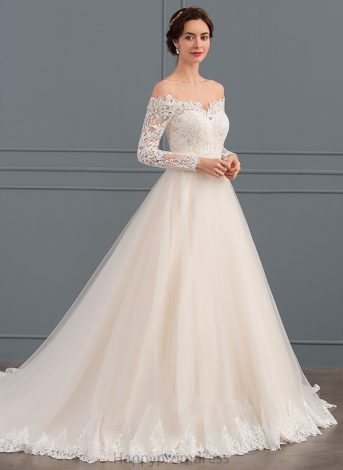 Wedding Dresses Chapel Lace Dress Tulle Off-the-Shoulder Wedding Carolina Ball-Gown/Princess Train