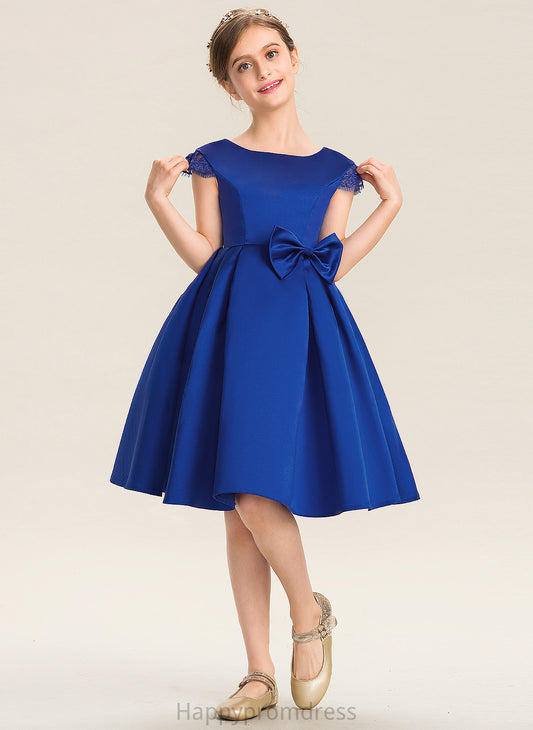 With Scoop Satin Knee-Length Lace Junior Bridesmaid Dresses Neck A-Line Bow(s) Heidy