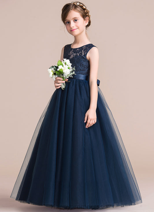 Junior Bridesmaid Dresses Genesis Ball-Gown/PrincessScoopNeckFloor-LengthTulleJuniorBridesmaidDressWithSash#126265