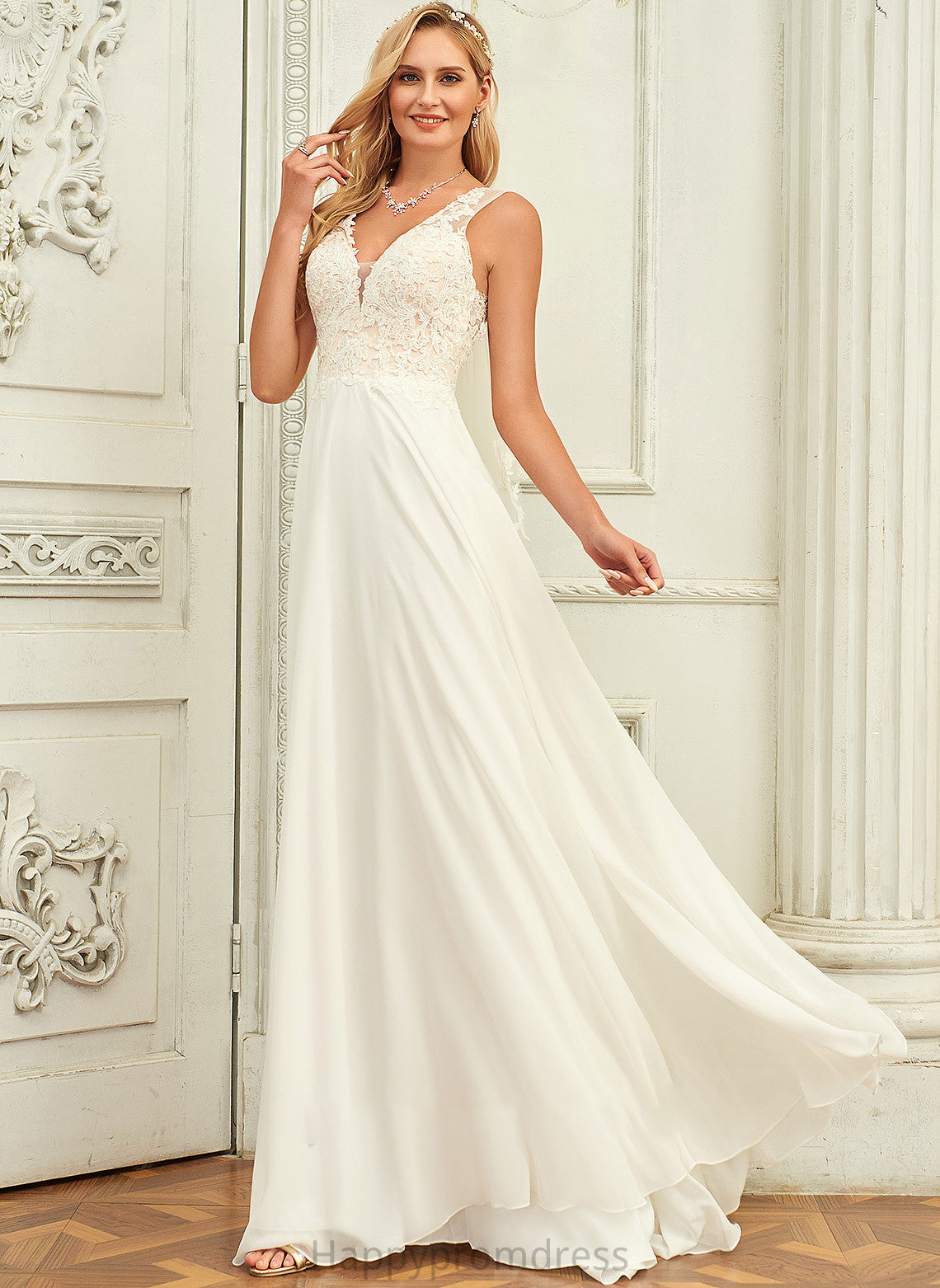 Dress Train A-Line V-neck Lace Sweep Wedding Dresses Chiffon Wedding With Lace Kenya