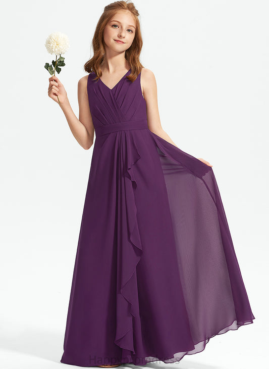 Floor-Length With V-neck Lorena A-Line Chiffon Junior Bridesmaid Dresses Ruffles