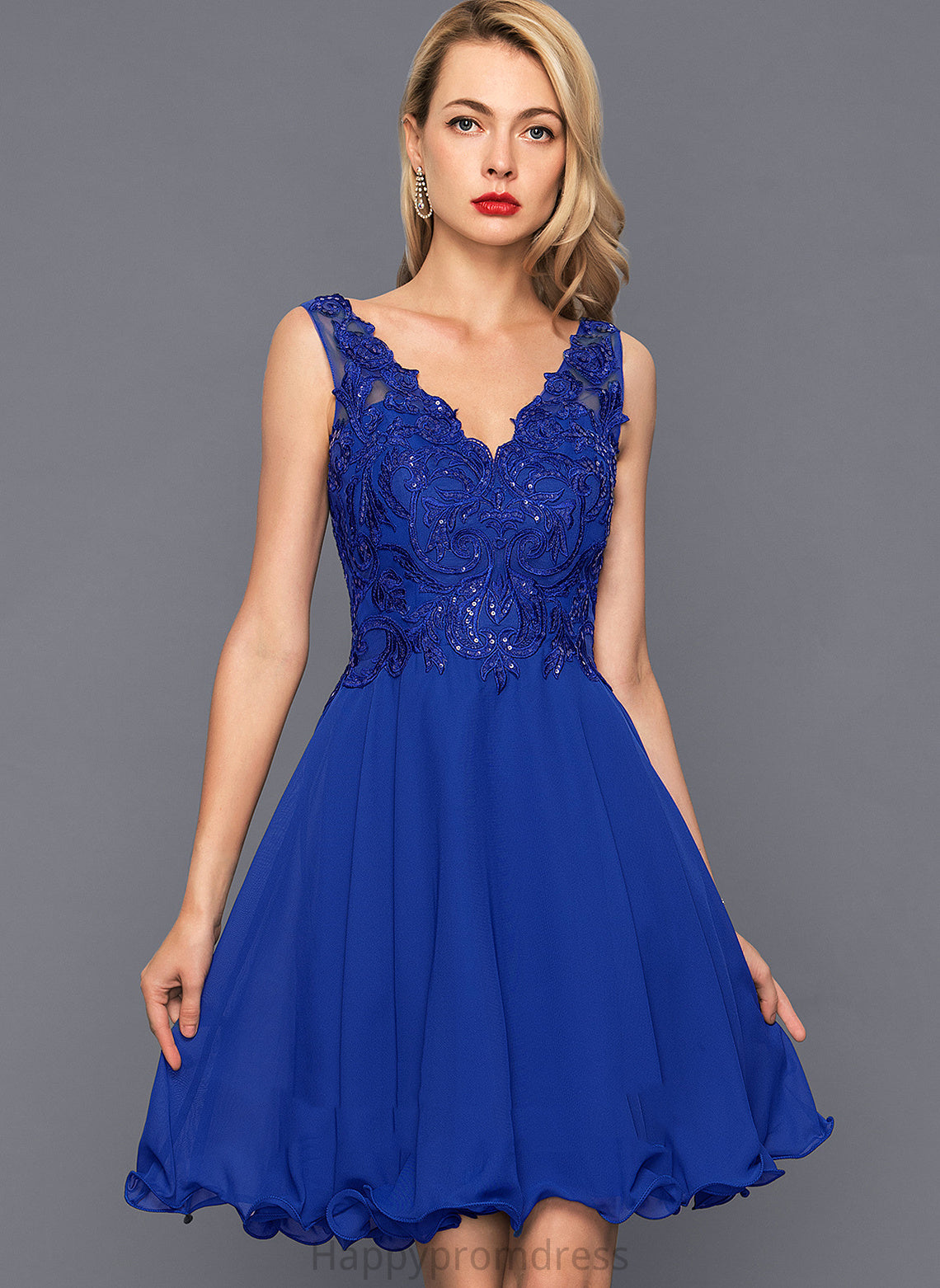 V-neck Mikaela Homecoming Knee-Length Dress Homecoming Dresses A-Line Chiffon