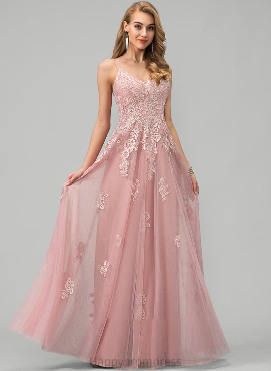 Lace Floor-Length Prom Dresses Brisa V-neck With Ball-Gown/Princess Tulle