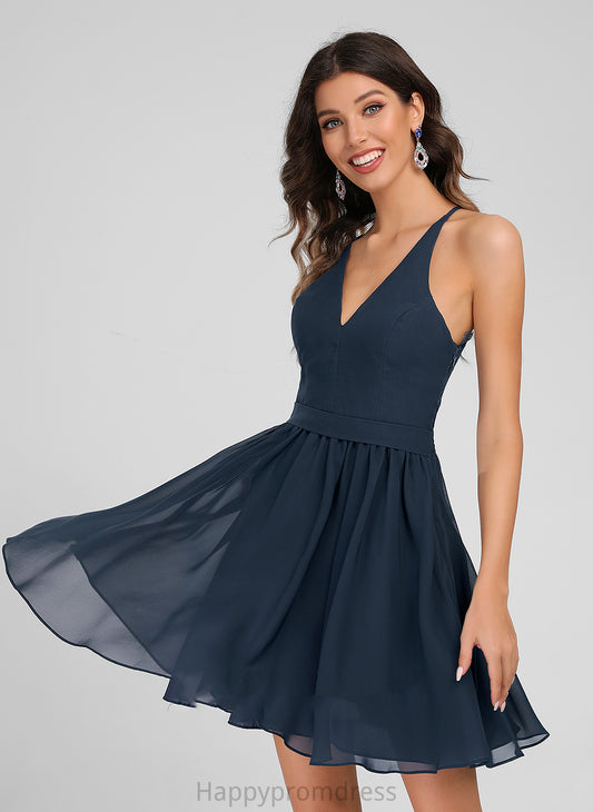 Chiffon Dania Dress Homecoming Dresses V-neck Lace With Short/Mini A-Line Homecoming