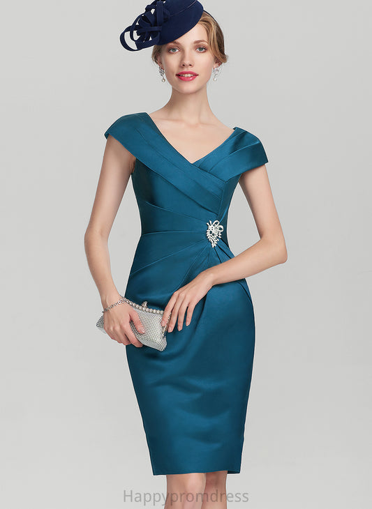 Ruffle Mother Beading Satin Knee-Length With Bride V-neck Maisie of the Dress Sheath/Column Mother of the Bride Dresses