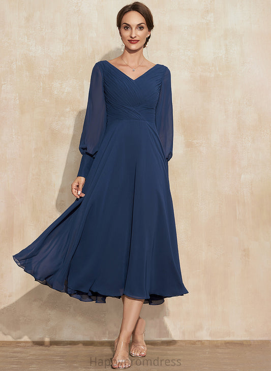 With Tea-Length Ruffle Dress V-neck Prudence Cocktail Dresses Chiffon Cocktail A-Line