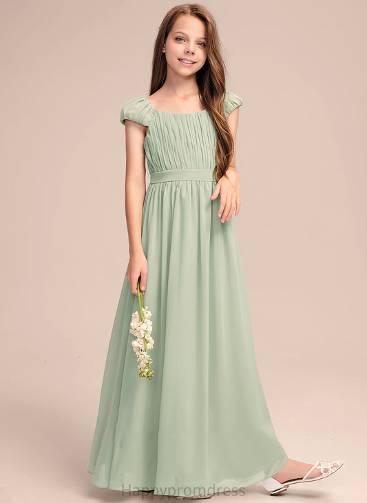 A-Line Ruffle Junior Bridesmaid Dresses Chiffon Floor-Length Olivia Bow(s) Scoop Neck With