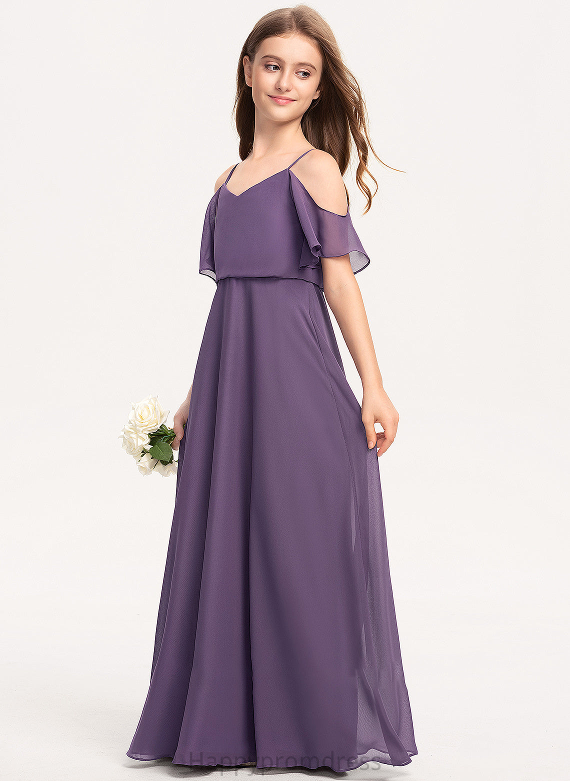 Floor-Length Ariel Junior Bridesmaid Dresses A-Line V-neck Chiffon