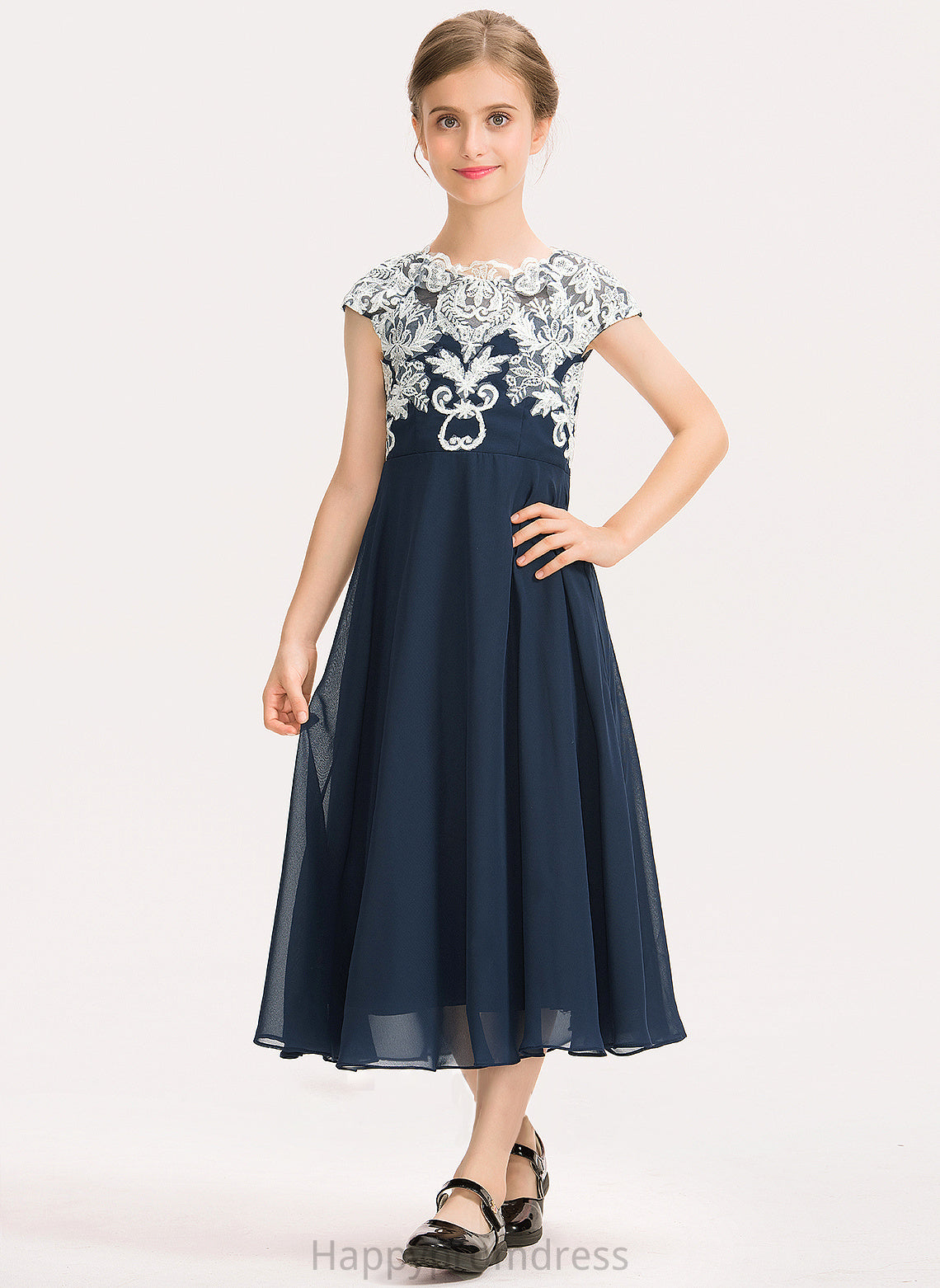 Chiffon Junior Bridesmaid Dresses Lace Tea-Length Neck A-Line Scoop Vera