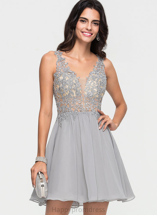 Chiffon With Beading Dress V-neck Homecoming Dresses Short/Mini A-Line Carleigh Lace Homecoming