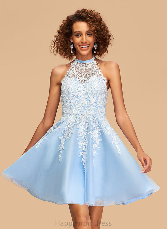 Tulle Dress A-Line Lace Homecoming Halter With Short/Mini Homecoming Dresses Greta