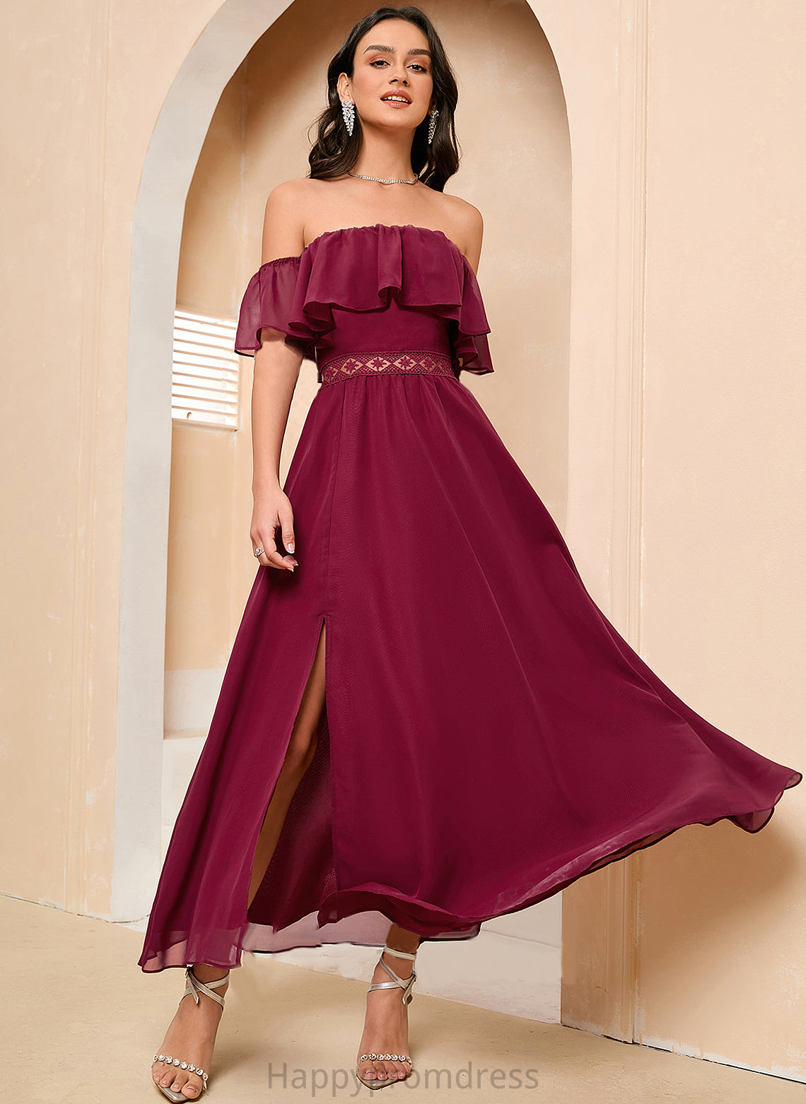 Prom Dresses With Off-the-Shoulder Ankle-Length A-Line Front Split Nita