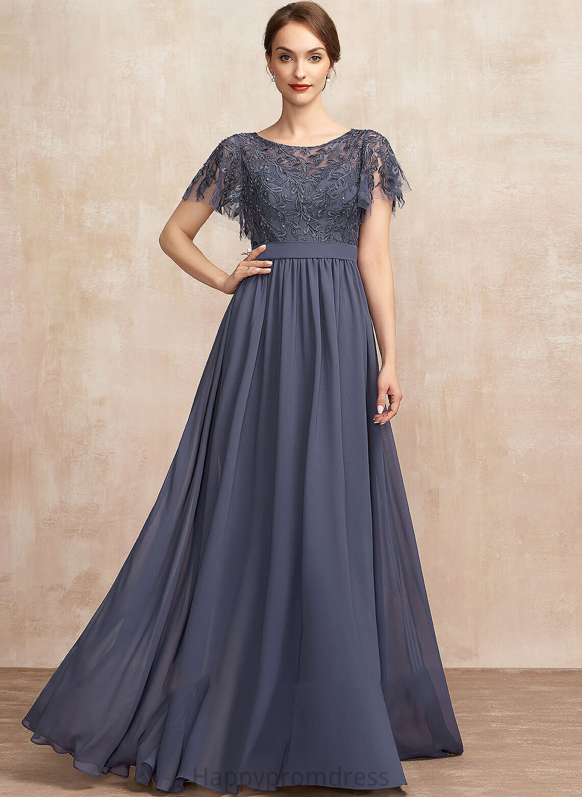 Floor-Length Scoop Lace Sequins of Harmony A-Line Bride Neck Chiffon the With Mother Dress Mother of the Bride Dresses