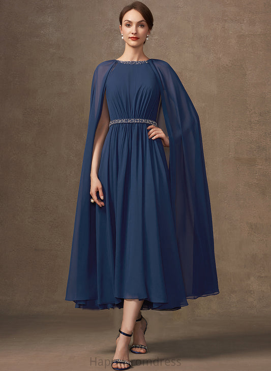 of Tea-Length Chiffon Neck Mother of the Bride Dresses Dress With A-Line the Mother Bride Caroline Scoop Beading