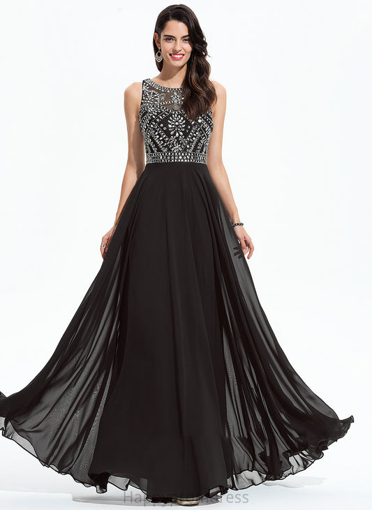 Neck Alisson Beading Prom Dresses Chiffon With A-Line Sequins Scoop Floor-Length