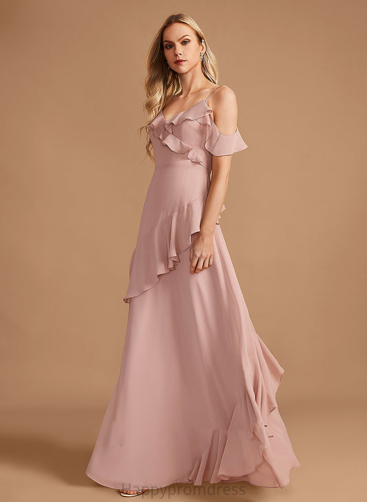 Length V-neck Neckline Floor-Length Fabric A-Line Embellishment Ruffle Silhouette Janey Spaghetti Staps A-Line/Princess Bridesmaid Dresses