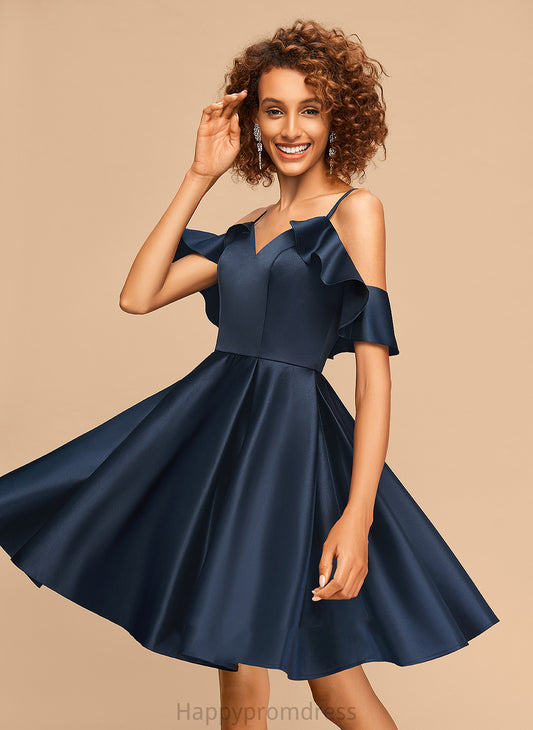 Lexi Homecoming With V-neck Homecoming Dresses Short/Mini A-Line Cascading Satin Dress Ruffles