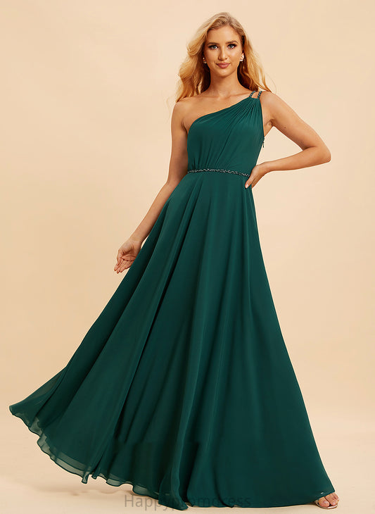 A-Line Silhouette One-Shoulder Beading Neckline Fabric Sequins Floor-Length Embellishment Length Caitlyn Natural Waist Bridesmaid Dresses