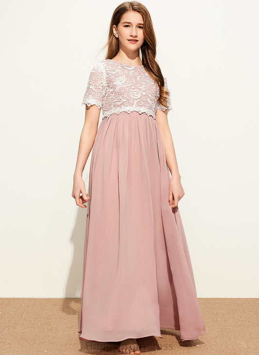 Junior Bridesmaid Dresses Lace Floor-Length Neck Scoop Reyna A-Line Chiffon