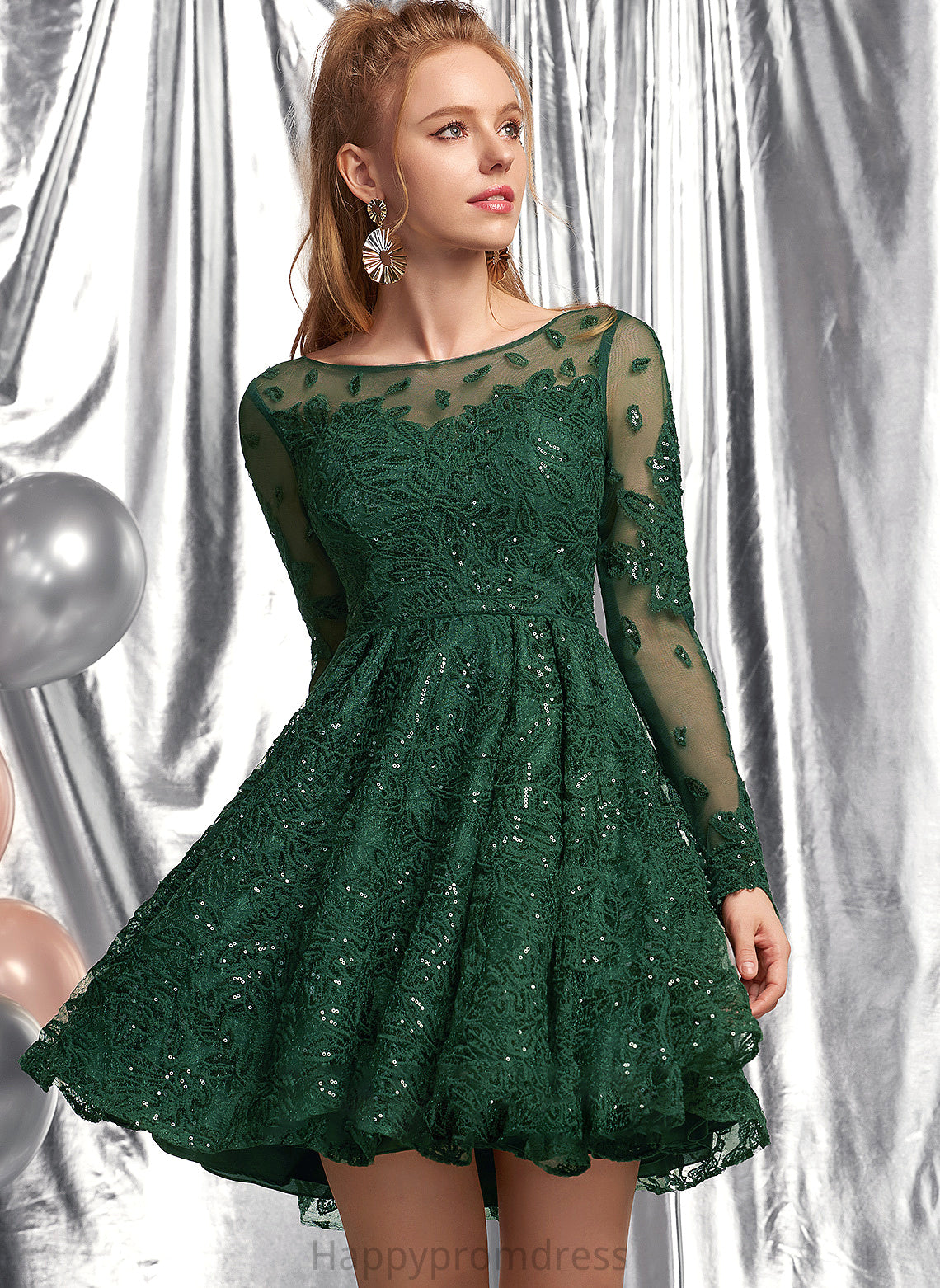 Skye Short/Mini A-Line Lace Prom Dresses With Scoop Sequins Neck