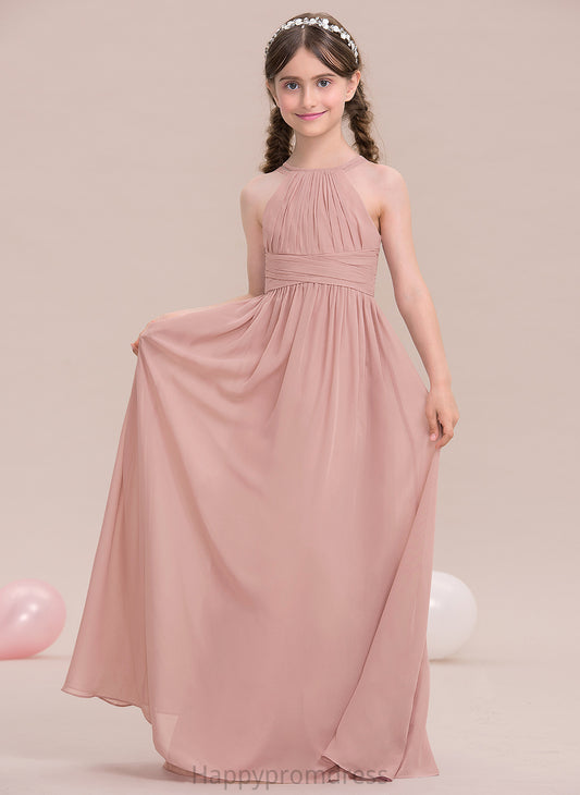 Ruffle With Chiffon A-Line Anya Scoop Floor-Length Junior Bridesmaid Dresses Neck