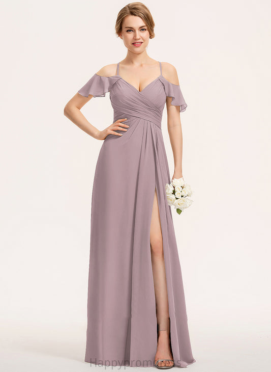 SplitFront CascadingRuffles Floor-Length Embellishment A-Line Fabric Neckline Length V-neck Ruffle Silhouette Moira Bridesmaid Dresses