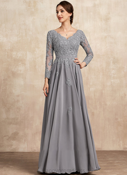 V-neck Kinsley the Mother Mother of the Bride Dresses Lace Floor-Length Dress Chiffon of Bride A-Line