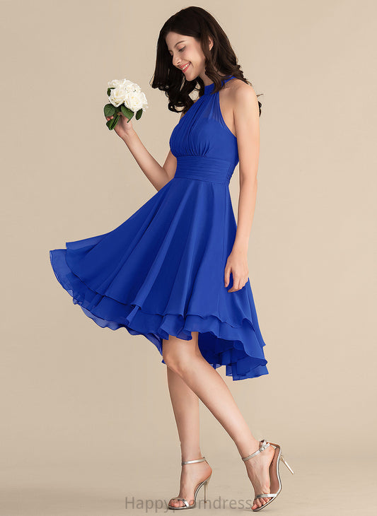 ScoopNeck Neckline Silhouette A-Line Ruffle Length Asymmetrical Embellishment Fabric Rosalie Bridesmaid Dresses