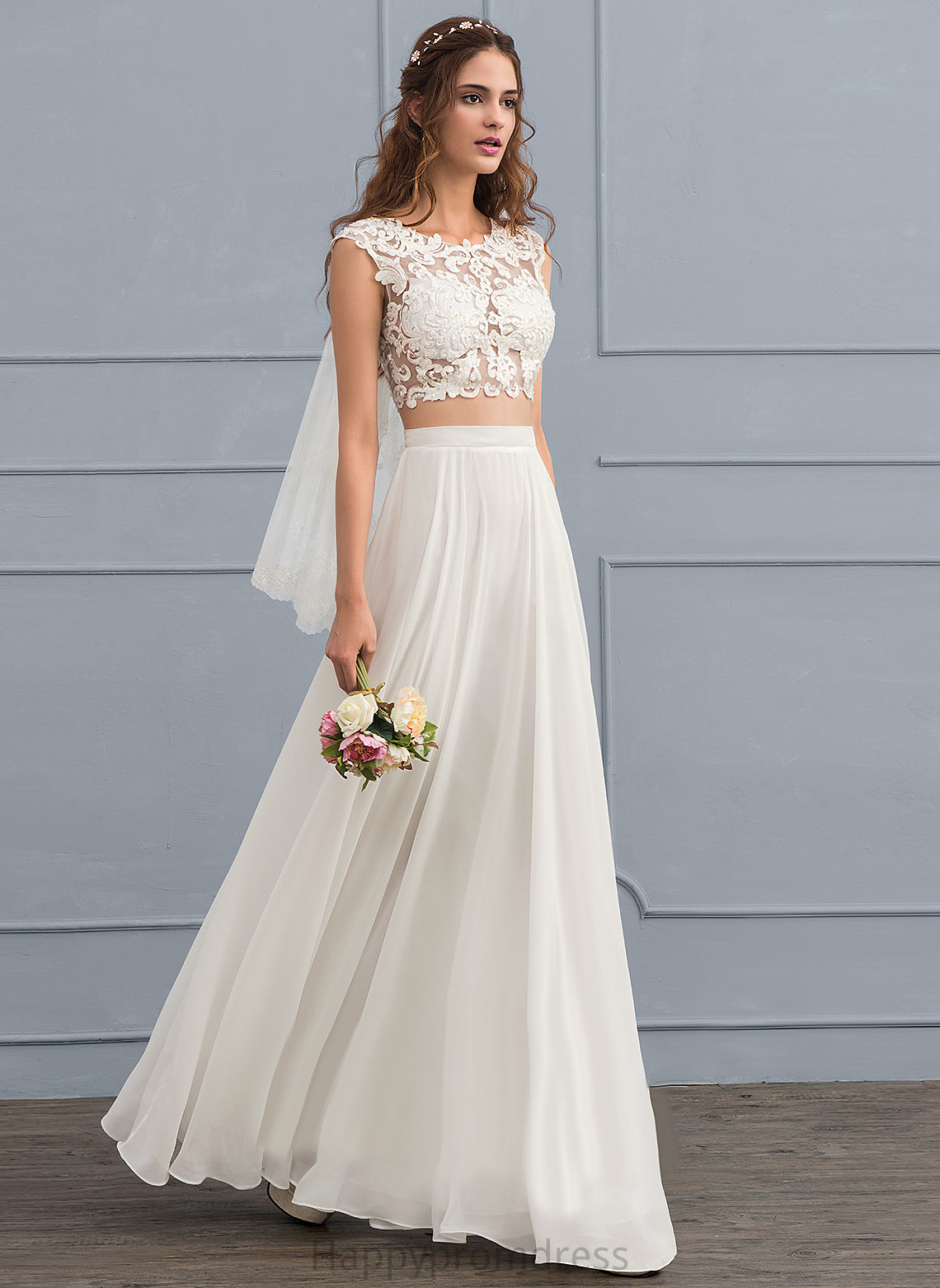 With Wedding Dresses Scoop Floor-Length Lace Sequins Chiffon Beading Sandra Wedding A-Line Neck Dress