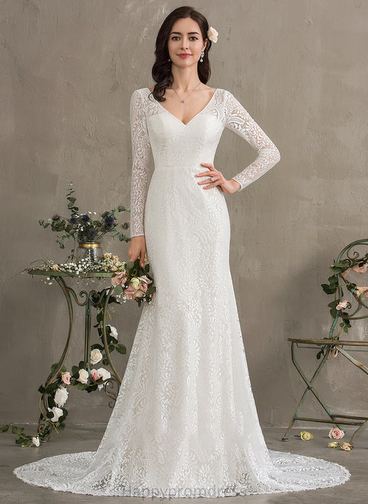 Wedding Court Poll Dress Trumpet/Mermaid Train V-neck Wedding Dresses Lace