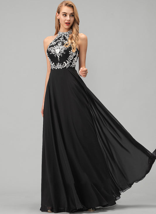 Prom Dresses A-Line With Scoop Floor-Length Chiffon Neck Scarlett Lace