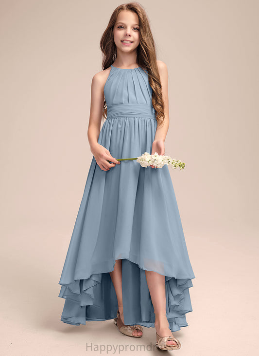 Kiersten With Scoop Junior Bridesmaid Dresses A-Line Chiffon Asymmetrical Ruffle Neck Bow(s)