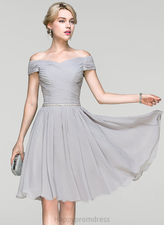 Hana Cocktail Cocktail Dresses Beading Knee-Length Chiffon Ruffle With Off-the-Shoulder Dress A-Line