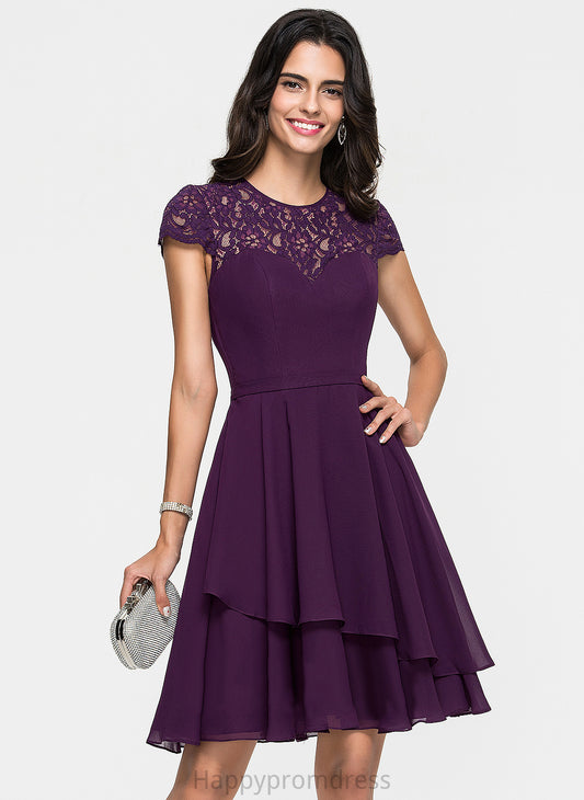 Knee-Length With Scoop Homecoming Dresses Dress Homecoming Lace Neck Ruffles A-Line Karly Cascading Chiffon