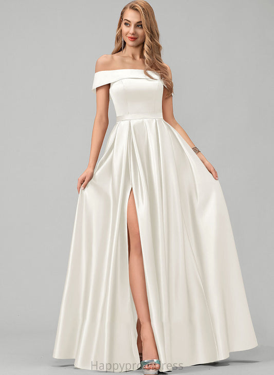 Front Wedding Wedding Dresses Satin Pockets Off-the-Shoulder Split Floor-Length With Ball-Gown/Princess Stephany Dress