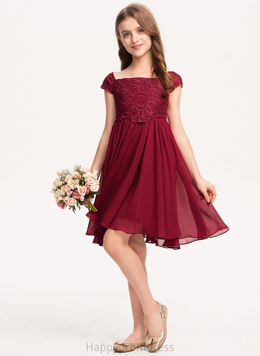 Chiffon Junior Bridesmaid Dresses Jazlyn A-Line With Lace Knee-Length Bow(s) Off-the-Shoulder