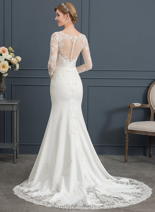 Wedding Crepe Wedding Dresses Trumpet/Mermaid Lace Illusion Ashleigh Train Chapel Stretch With Dress