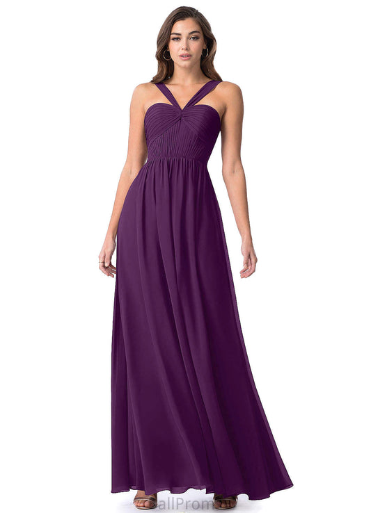 Veronica V-Neck A-Line/Princess Empire Waist Half Sleeves Floor Length Bridesmaid Dresses