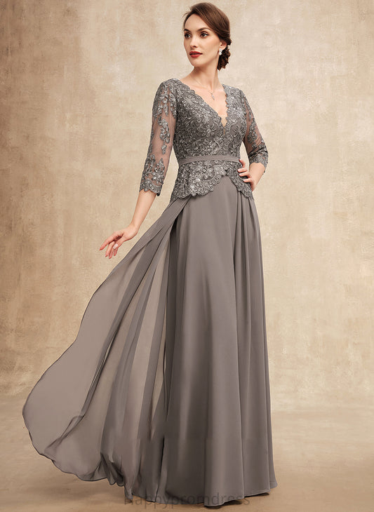 Sequins A-Line Bride Mother Mother of the Bride Dresses Lace Chiffon of Floor-Length Dress With the Yaritza V-neck