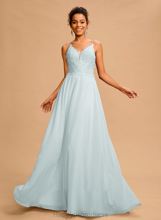 V-neck A-Line With Deja Prom Dresses Chiffon Floor-Length Sequins