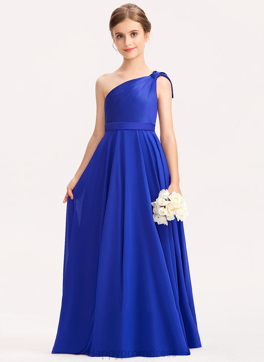 One-Shoulder Junior Bridesmaid Dresses Annika Chiffon Floor-Length Ruffle Charmeuse With A-Line