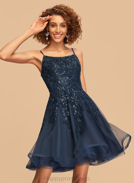 Sequins Beading Homecoming Dresses Sophie A-Line Homecoming Dress Tulle With Square Short/Mini Lace Neckline