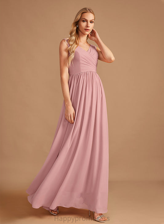 Fabric A-Line Length Floor-Length Bow(s) V-neck Embellishment Neckline Silhouette Ruffle Courtney Floor Length Bridesmaid Dresses