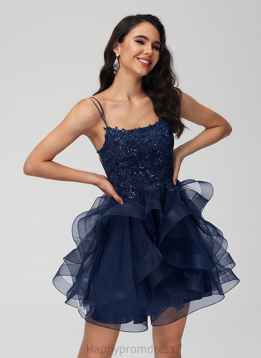 Homecoming Dress With Lace Destiney Neck Homecoming Dresses Short/Mini Tulle Sequins Scoop Ball-Gown/Princess